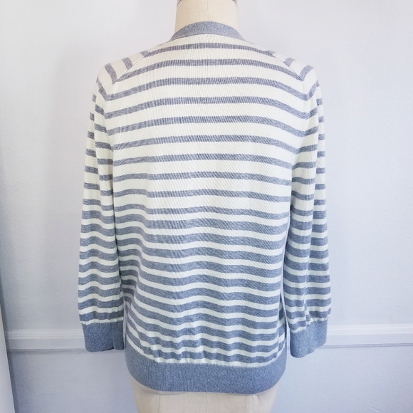 🌸 Vince | Gray Stripe Cardigan Cotton Cashmere sweater L - Picture 4 of 9